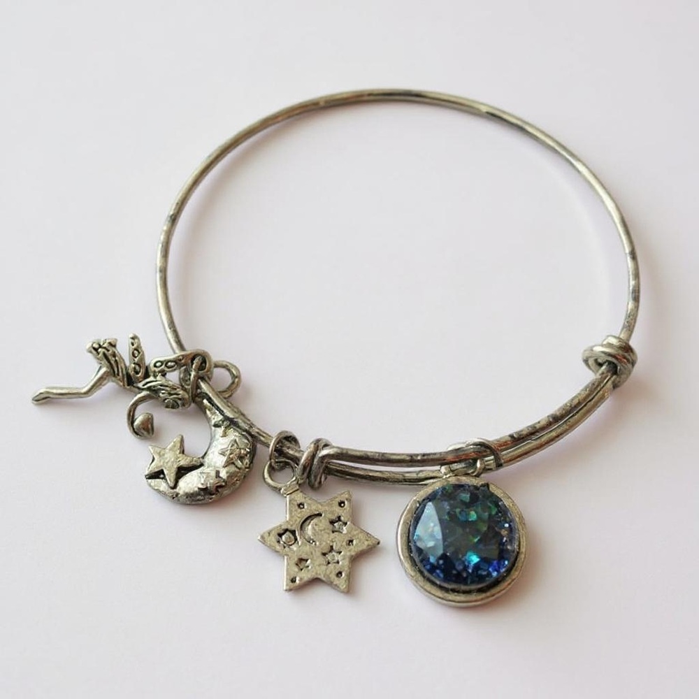 Silver fairy Charm Bracelet with Blue druzy stone Accents